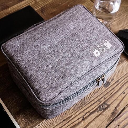 Waterproof Cable Organizer Bag, Electronics Accessories Extra Large Universal Carry Travel Gadget Bag for Power Bank, Memory Card, Data cable, Charger Hard Disk (Gray) in Saudi Arabia
