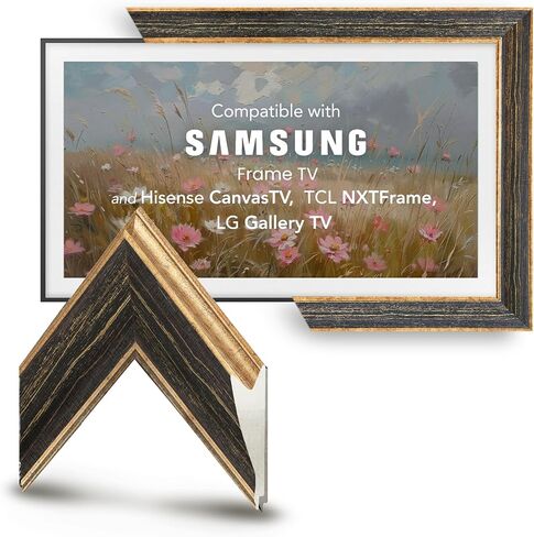 إطار تلفزيون مزخرف مصنوع يدويًا باللون الذهبي من لشبونة - متوافق مع إطار Samsung وHisense CanvasTV وTCL NXTFrame وتلفزيونات LG Gallery Style (يناسب تلفزيون بإطار 2021-2025، 65 بوصة) in Saudi Arabia