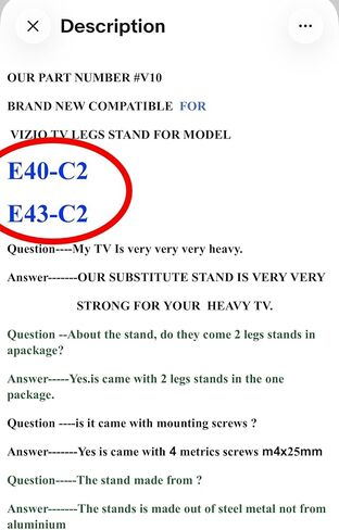 #v10 متوافق مع حامل أرجل التلفزيون vizio للطرازات E40-C2. E43-C2 in Kuwait