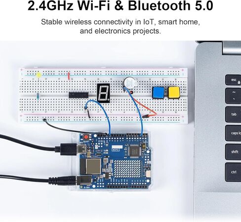 لوحة UNO R4 WiFi [ABX00087] - وحدة تحكم دقيقة ثنائية النواة، واي فاي وبلوتوث، USB-C، CAN، 12 بت DAC، OP-AMP، موصل Qwiic، مصفوفة LED لإنترنت الأشياء والمشروعات المدمجة، متوافقة مع Arduino IDE in Saudi Arabia