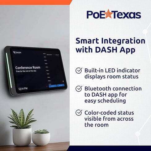 حامل جداري لجهاز iPad من PoE Texas الجيل العاشر من الألومنيوم الأسود لغرفة الاجتماعات والمكتب مع قاعدة تثبيت على سطح الكمبيوتر اللوحي مع مؤشر حالة LED مع تطبيق Dash - يتضمن محول تيار متردد داخل الجدار إلى USB-C in Kuwait