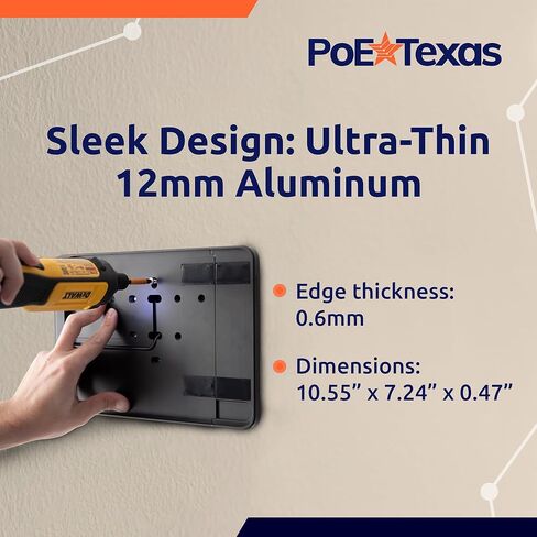 حامل جداري لجهاز iPad من PoE Texas الجيل العاشر من الألومنيوم الأسود لغرفة الاجتماعات والمكتب مع قاعدة تثبيت على سطح الكمبيوتر اللوحي مع مؤشر حالة LED مع تطبيق Dash - يتضمن محول تيار متردد داخل الجدار إلى USB-C in Kuwait