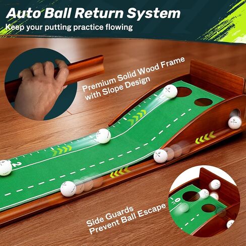 SAPLIZE Indoor/Outdoor Putting Mat with Auto Ball Return, Dual Holes & Distance Markers - Portable Golf Practice Green for Home or Office Training Aid in Saudi Arabia
