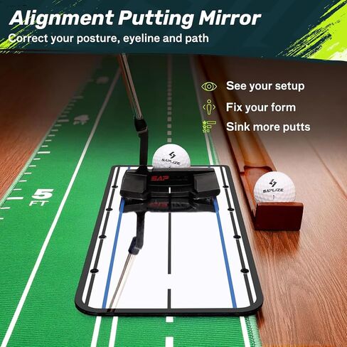 SAPLIZE Indoor/Outdoor Putting Mat with Auto Ball Return, Dual Holes & Distance Markers - Portable Golf Practice Green for Home or Office Training Aid in Saudi Arabia