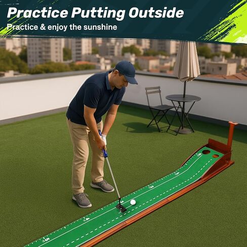 SAPLIZE Indoor/Outdoor Putting Mat with Auto Ball Return, Dual Holes & Distance Markers - Portable Golf Practice Green for Home or Office Training Aid in Saudi Arabia