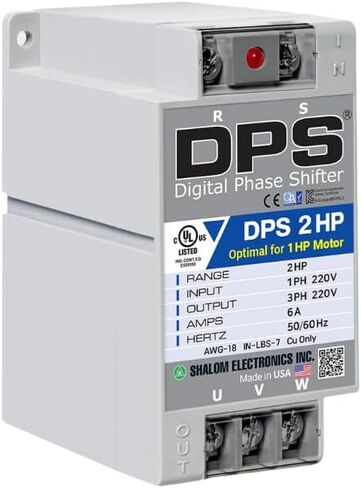 محول DPS أمريكي أحادي الطور إلى 3 مراحل، 2 حصان، 6 أمبير، الإدخال/الإخراج 200 فولت - 240 فولت، محول الطور الرقمي، يجب استخدامه لمحرك 1 حصان (0.75 كيلو واط) 3 أمبير، يجب استخدام DPS لمحرك واحد فقط، مدرج في قائمة UL in Kuwait