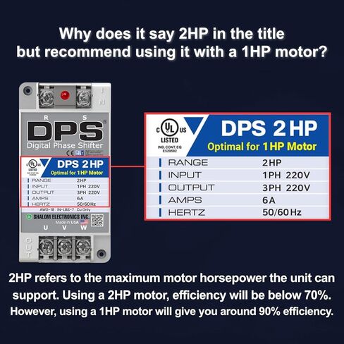 محول DPS أمريكي أحادي الطور إلى 3 مراحل، 2 حصان، 6 أمبير، الإدخال/الإخراج 200 فولت - 240 فولت، محول الطور الرقمي، يجب استخدامه لمحرك 1 حصان (0.75 كيلو واط) 3 أمبير، يجب استخدام DPS لمحرك واحد فقط، مدرج في قائمة UL in Kuwait