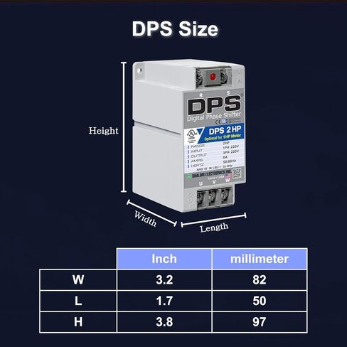 محول DPS أمريكي أحادي الطور إلى 3 مراحل، 2 حصان، 6 أمبير، الإدخال/الإخراج 200 فولت - 240 فولت، محول الطور الرقمي، يجب استخدامه لمحرك 1 حصان (0.75 كيلو واط) 3 أمبير، يجب استخدام DPS لمحرك واحد فقط، مدرج في قائمة UL in Kuwait