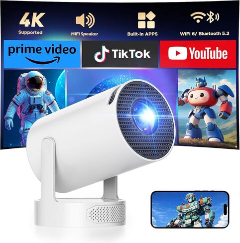 Mini Projector with Bluetooth and WiFi, Upgraded 200 ANSI Lumens Portable Projector 4K, Auto Focus/Keystone, Compatible with iPhone/TV Stick/Laptop for Home Outdoor Movie in Saudi Arabia