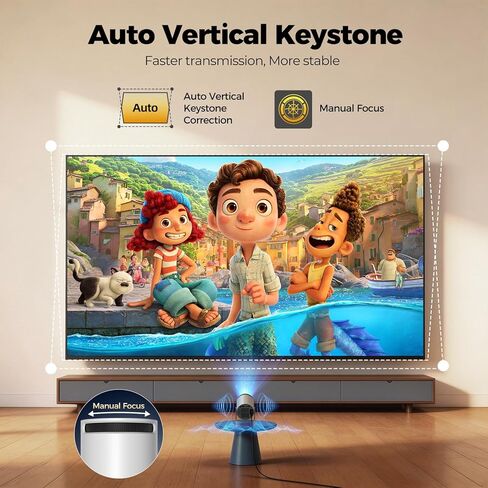 Mini Projector with Bluetooth and WiFi, Upgraded 200 ANSI Lumens Portable Projector 4K, Auto Focus/Keystone, Compatible with iPhone/TV Stick/Laptop for Home Outdoor Movie in Saudi Arabia