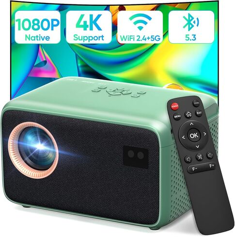Projector with Wifi and Bluetooth, Native 1080P Portable Mini Projector 4K Support, Auto Focus & Auto Keystone Projector for Bedroom/Home/Outdoor, Compatible with Smartphone/HDMI/USB/TV Stick in Saudi Arabia