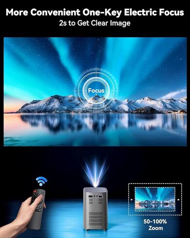 [تركيز كهربائي] جهاز عرض مزود بواي فاي وبلوتوث، 1080 بكسل، جهاز عرض محمول 4K مع تكبير، جهاز عرض أفلام خارجي للمسرح المنزلي حتى 300 بوصة مع حقيبة حمل، للهاتف/عصا التلفزيون/الكمبيوتر الشخصي in Kuwait