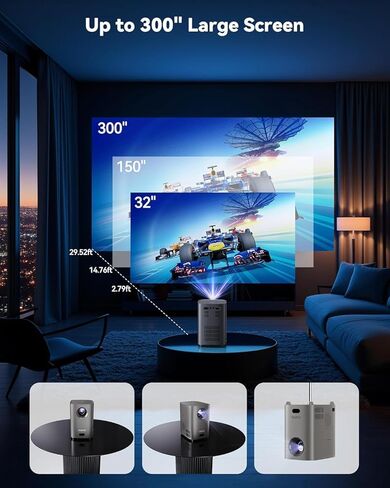 [تركيز كهربائي] جهاز عرض مزود بواي فاي وبلوتوث، 1080 بكسل، جهاز عرض محمول 4K مع تكبير، جهاز عرض أفلام خارجي للمسرح المنزلي حتى 300 بوصة مع حقيبة حمل، للهاتف/عصا التلفزيون/الكمبيوتر الشخصي in Kuwait