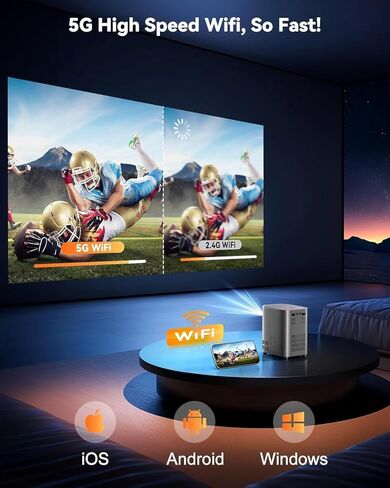[تركيز كهربائي] جهاز عرض مزود بواي فاي وبلوتوث، 1080 بكسل، جهاز عرض محمول 4K مع تكبير، جهاز عرض أفلام خارجي للمسرح المنزلي حتى 300 بوصة مع حقيبة حمل، للهاتف/عصا التلفزيون/الكمبيوتر الشخصي in Kuwait