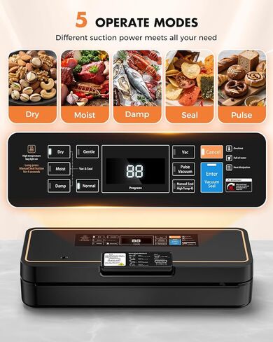 Vacuum Sealer for Food, 95kPa Food Saver Machine, 135W Fast-Sealing with Easy Tear Cutter, Built-in Bag Storage, 9-in-1 Compact with 10 ft Bag Roll in Saudi Arabia