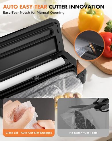 Vacuum Sealer for Food, 95kPa Food Saver Machine, 135W Fast-Sealing with Easy Tear Cutter, Built-in Bag Storage, 9-in-1 Compact with 10 ft Bag Roll in Saudi Arabia
