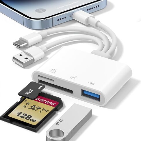قارئ بطاقة SD لجهاز iPhone iPad Mac، USB-C & Lightning & USB-A 3 في 1 محول MicroSD/SD، توصيل وتشغيل عالي السرعة قارئ بطاقة ذاكرة USB C للكاميرا الرقمية، كمبيوتر محمول USB-A in Saudi Arabia