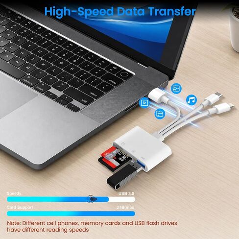 قارئ بطاقة SD لجهاز iPhone iPad Mac، USB-C & Lightning & USB-A 3 في 1 محول MicroSD/SD، توصيل وتشغيل عالي السرعة قارئ بطاقة ذاكرة USB C للكاميرا الرقمية، كمبيوتر محمول USB-A in Saudi Arabia