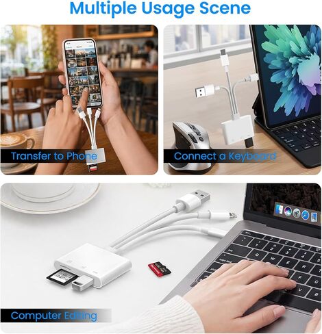 قارئ بطاقة SD لجهاز iPhone iPad Mac، USB-C & Lightning & USB-A 3 في 1 محول MicroSD/SD، توصيل وتشغيل عالي السرعة قارئ بطاقة ذاكرة USB C للكاميرا الرقمية، كمبيوتر محمول USB-A in Saudi Arabia