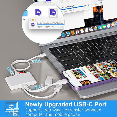 قارئ بطاقات SD 4 في 1 لأجهزة iPhone/iPad/Mac، قارئ بطاقات ذاكرة USB-C/Lightning/USB-A، نقل الصور من الكاميرا الرقمية بطاقة SD/TF إلى الهاتف، محول USB OTG متعدد المنافذ متوافق مع محرك فلاش in Kuwait