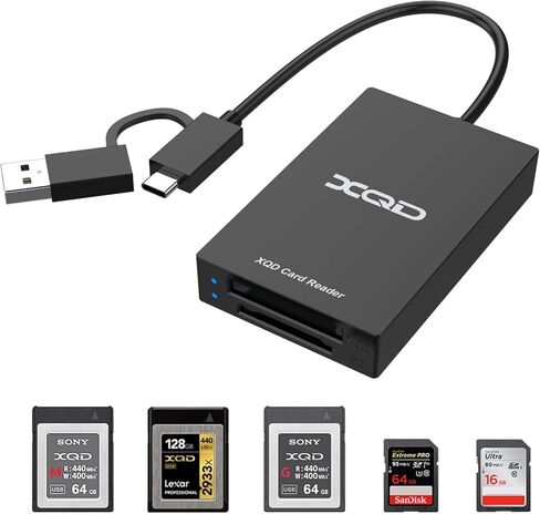 قارئ بطاقة XQD 4 في 1، قارئ بطاقة XQD SD ثنائي الفتحة USB/النوع C قارئ بطاقة ذاكرة 5Gpbs XQD لسلسلة Sony G/M، بطاقة Lexar 2933x/1400x USB Mark XQD، SD/SDHC/SDXC لصانعي الأفلام والمصورين in Kuwait