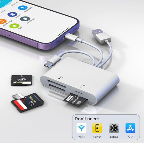 محول Memory Stick Pro Duo - قارئ بطاقات 4 في 1 SD/TF/MS/XD لأجهزة iPhone 17/16/15/14/iPad/PC/Android/MAC، ومحول بطاقة USB-C/USB/Lightning XD، توصيل وتشغيل قارئ بطاقات Sony Cybershot، لا حاجة إلى برنامج تشغيل in Kuwait