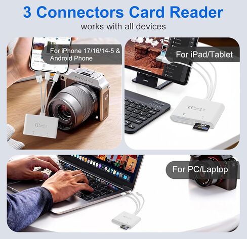 محول Memory Stick Pro Duo - قارئ بطاقات 4 في 1 SD/TF/MS/XD لأجهزة iPhone 17/16/15/14/iPad/PC/Android/MAC، ومحول بطاقة USB-C/USB/Lightning XD، توصيل وتشغيل قارئ بطاقات Sony Cybershot، لا حاجة إلى برنامج تشغيل in Kuwait