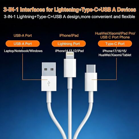 قارئ بطاقات ذاكرة عالمي 5 في 1، محول 3 في 1 USB C/Lightning/USB A إلى SD/TF مع مقبس سماعة رأس مقاس 3.5 مم ومنفذ طاقة Lightning (للشحن فقط)، متوافق مع iPhone وiPad وAndroid والكمبيوتر اللوحي in Kuwait