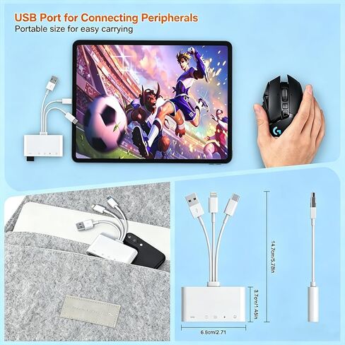 قارئ بطاقات ذاكرة عالمي 5 في 1، محول 3 في 1 USB C/Lightning/USB A إلى SD/TF مع مقبس سماعة رأس مقاس 3.5 مم ومنفذ طاقة Lightning (للشحن فقط)، متوافق مع iPhone وiPad وAndroid والكمبيوتر اللوحي in Kuwait