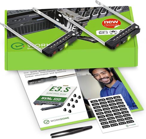 WORKDONE 2-Pack - E3.S Drive Caddy - NV2RX متوافق مع خوادم Dell PowerEdge مع خليج E3.S - الجيل السادس عشر R660، R6615، R6625، R760، R760xd2، R7615، R7625، XR7620 - حامل NVMe SSD مع ملصقات أمامية in Kuwait