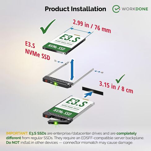 WORKDONE 2-Pack - E3.S Drive Caddy - NV2RX متوافق مع خوادم Dell PowerEdge مع خليج E3.S - الجيل السادس عشر R660، R6615، R6625، R760، R760xd2، R7615، R7625، XR7620 - حامل NVMe SSD مع ملصقات أمامية in Kuwait