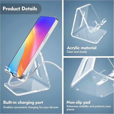 Acrylic Phone Stand, Portable Clear Cell Phone Stand, Compatible with Phone 16 15 14 13, Android Smartphone, Pad, Desk Accessories in Saudi Arabia