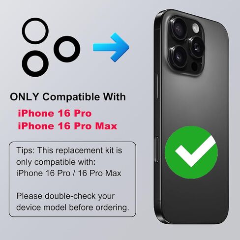 3-Pack Rear Camera Lens Glass Replacement Kit Compatible with iPhone 16 Pro & 16 Pro Max, with Pre-installed Tape + Repair Tools + Instruction Manual in Saudi Arabia