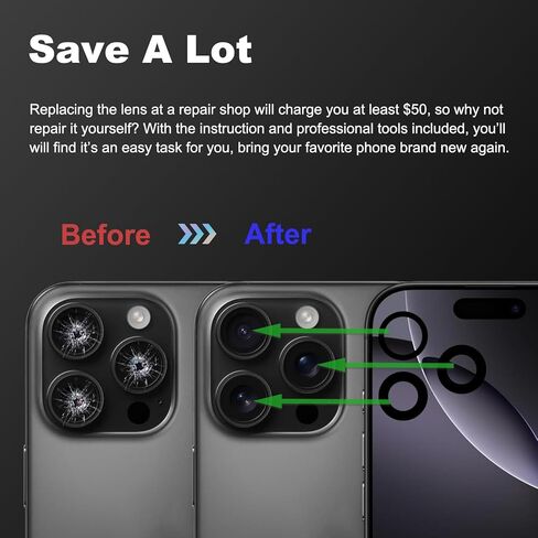 3-Pack Rear Camera Lens Glass Replacement Kit Compatible with iPhone 16 Pro & 16 Pro Max, with Pre-installed Tape + Repair Tools + Instruction Manual in Saudi Arabia