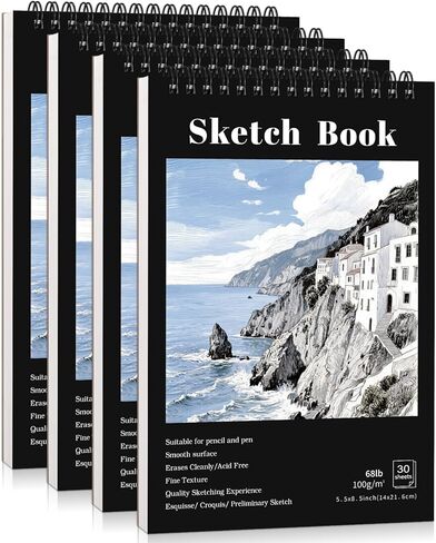 4 Pack Small Sketch Books, 5.5 x 8.5 Inch Mini Sketchbook, 68lb/100gsm Spiral Bound Small Sketch Pad, Acid Free Art Supplies Drawing Painting Sketchbook for Kids, Beginners, Artists (30 Sheets Each) in Saudi Arabia