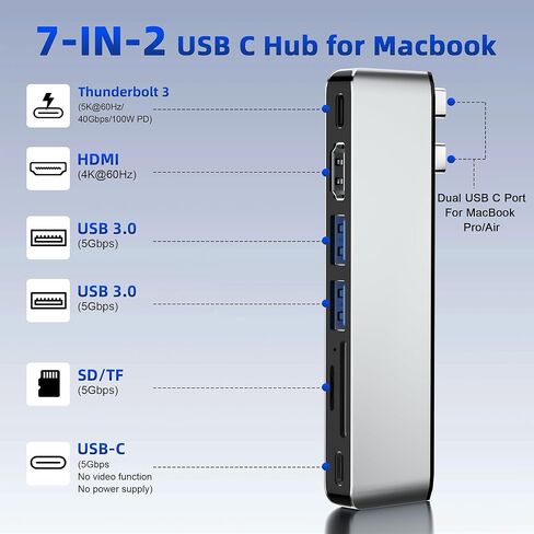 محول USB C Hub لجهاز MacBook Pro/Air، ملحقات MacBook 7 في 2 مع HDMI 4K@60 هرتز، Thunderbolt 4، USB C & 2 USB A 3.0، قارئ بطاقة SD/TF، ​​لجهاز MacBook Pro/Air M5/M4/M3/M2/M1 2018-2025 13 بوصة 15 بوصة 16 بوصة in Saudi Arabia