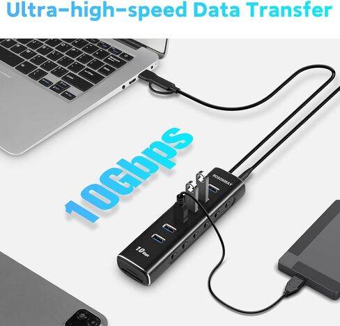 موزع USB 3.2/USB C مزود بـ 8 منافذ من Rosonway مع 6 منافذ USB-A 3.2 بسرعة 10 جيجابت في الثانية، وقارئات بطاقات SD/TF، ​​وكابل USB بطول 3.3 قدم ومحول طاقة 12 فولت/2 أمبير، وموزع USB موسع لأجهزة الكمبيوتر المحمول والكمبيوتر الشخصي in Kuwait
