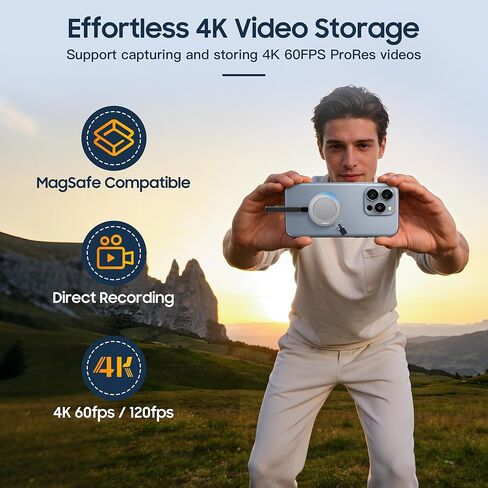 1TB Magnetic External SSD for iPhone 16 Pro, 2000MB/s USB-C Portable SSD for 4K 120fps ProRes HDR Video Recording, External Storage for iPhone, Smartphone, Laptop in Saudi Arabia