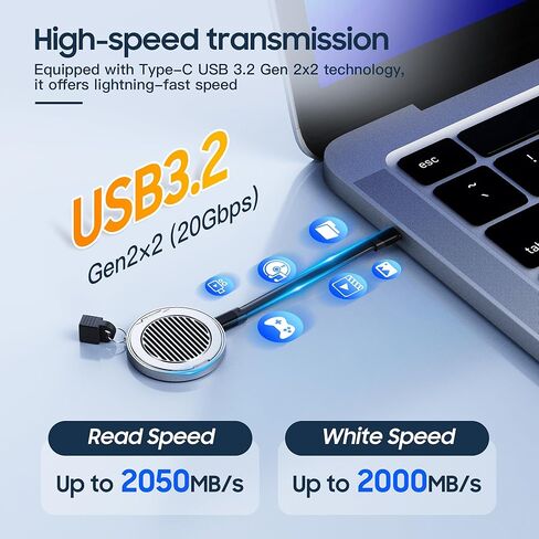 1TB Magnetic External SSD for iPhone 16 Pro, 2000MB/s USB-C Portable SSD for 4K 120fps ProRes HDR Video Recording, External Storage for iPhone, Smartphone, Laptop in Saudi Arabia