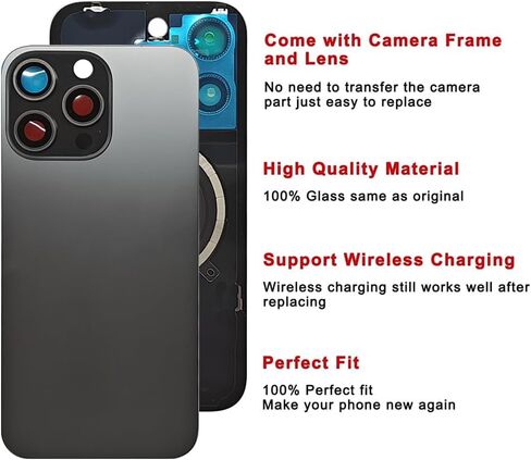 1Pcs/Lot Battery Cover Glass for iPhone 15 Pro Max Back Housing Replacement with Small Parts Metal Plate Magnetic for iPhone 15PM 2in1 Big Hole Back Glass Rear Door Case (Natural) in Saudi Arabia