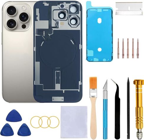 Back Glass Housing Replacement for iPhone 16 Pro Max, Black, with Camera Lens, Adhesive and Repair Tools Kit in Saudi Arabia