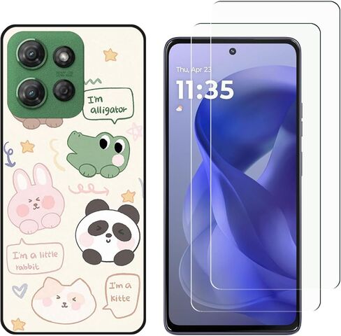for Motorola Moto G Power 5G 2025 Case with 2 Tempered Glass Screen Protectors, Cute Pattern Design, Slim Shockproof Protective Soft Silicone Phone Cover for Girls Women Boys (Black) in Saudi Arabia