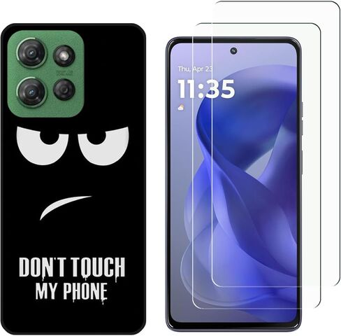 for Motorola Moto G Power 5G 2025 Case with 2 Tempered Glass Screen Protectors, Cute Pattern Design, Slim Shockproof Protective Soft Silicone Phone Cover for Girls Women Boys (Black) in Saudi Arabia