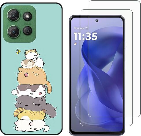 for Motorola Moto G Power 5G 2025 Case with 2 Tempered Glass Screen Protectors, Cute Pattern Design, Slim Shockproof Protective Soft Silicone Phone Cover for Girls Women Boys (Black) in Saudi Arabia