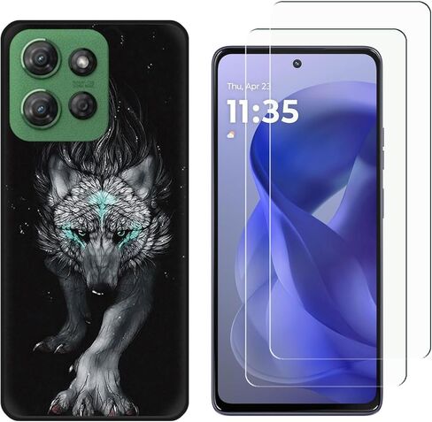 for Motorola Moto G Power 5G 2025 Case with 2 Tempered Glass Screen Protectors, Cute Pattern Design, Slim Shockproof Protective Soft Silicone Phone Cover for Girls Women Boys (Black) in Saudi Arabia