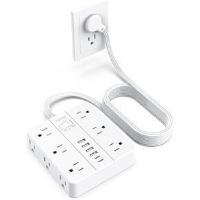 Flat Plug Power Strip Surge Protector, HUNIAN 5 Ft Extension Cord with 12 Widely Spaced Multiple Outlets 6 USB Charger (2 USB C Ports), Desk Charging Station for Home Office Supplies, Black in Saudi Arabia