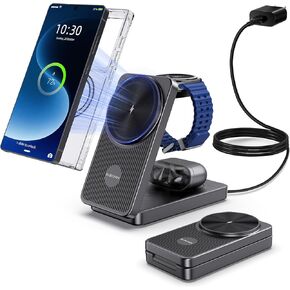 3 in 1 Magnetic Wireless Charger for Samsung, Foldable Android Charging Station for Galaxy S26/S25 Ultra /S24/Z Fold 7/Flip 7, Magnetic Watch Charger Stand for Galaxy Watch Ultra 8/7/Buds 4 for Travel in Kuwait