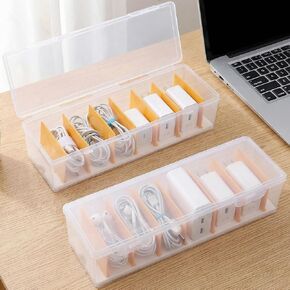 2 Pack Clear Cable Organizer Box with Lid,Plastic Charger Cable Cord Storage Organizer, Stackable Office Desk Organizers, Multifunctional Accessories Storage for Home Drawer Office in Kuwait