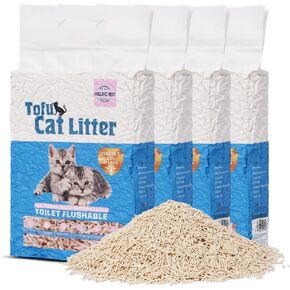 Tofu Cat Sterter 22.4 رطل (5.6 رطل*4 أكياس) التكتل السريع ، خالي من الغبار ، مواد خام ناترة 100 ٪ ، متكتل ، قابلة للتطهير ، جفاف فائقة السري in Kuwait
