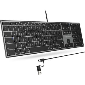 TECKNET Wired Keyboard for Mac, Ultra-Slim Silent Keyboard with USB & Type-C Dual Interface, Full Size with Numeric Keypad, Compatible with Apple MacBook Pro/Air iMac Pro/mini in Saudi Arabia